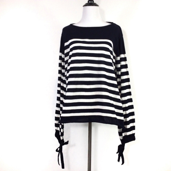 Zara Tops - Zara Knit Striped Trumpet Tie Oversize Sweater
